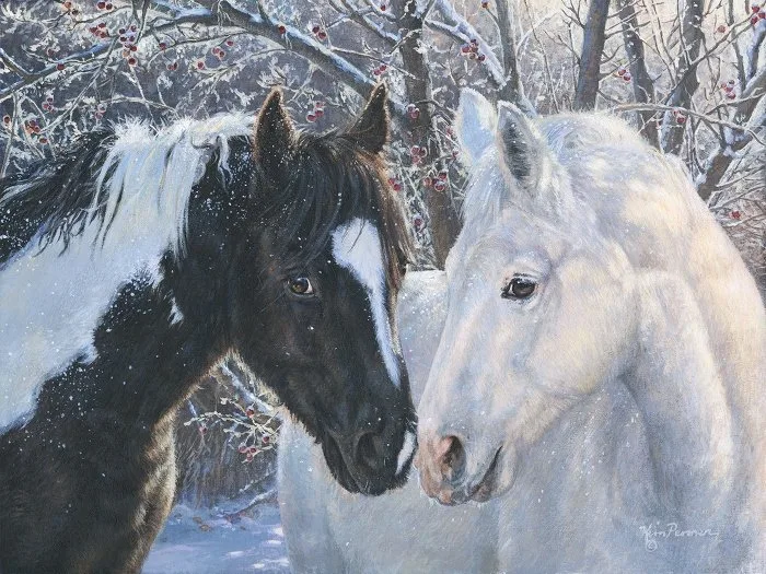Crystal and DaVinci, equine painting by Kim Penner, in a private collection