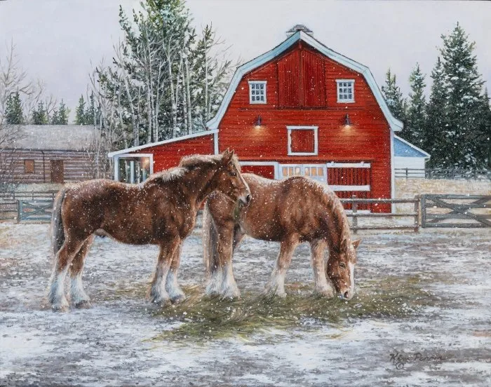 Heritage Barn, equine painting by Kim Penner, in a private collection