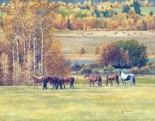 Shades of Autumn, equine painting by Kim Penner, in a private collection