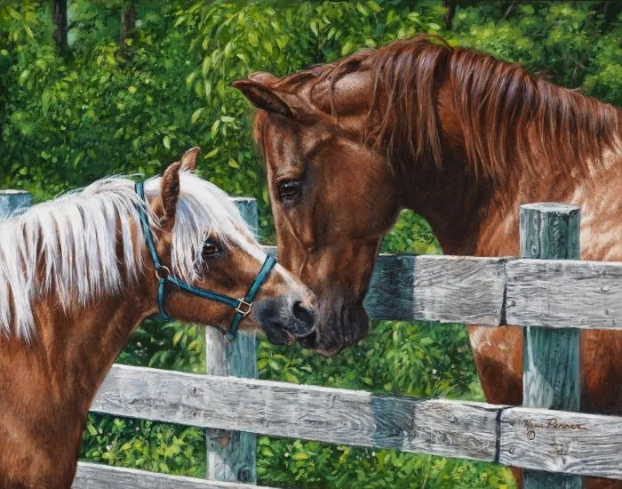 Sweet Pair, equine painting by Kim Penner, in a private collection