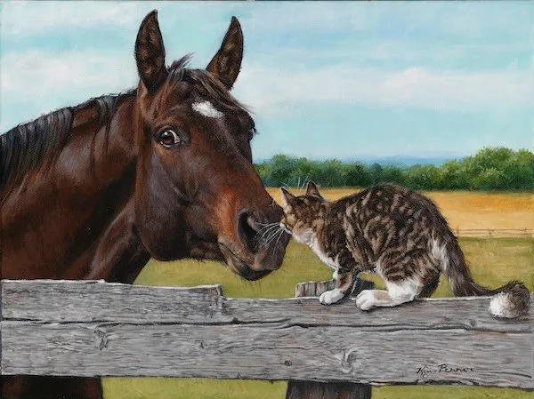 Unlikely Friends, equine painting by Kim Penner, in a private collection
