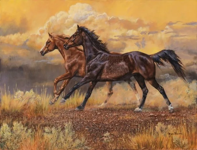 Thunder & Dust, equine painting by Kim Penner