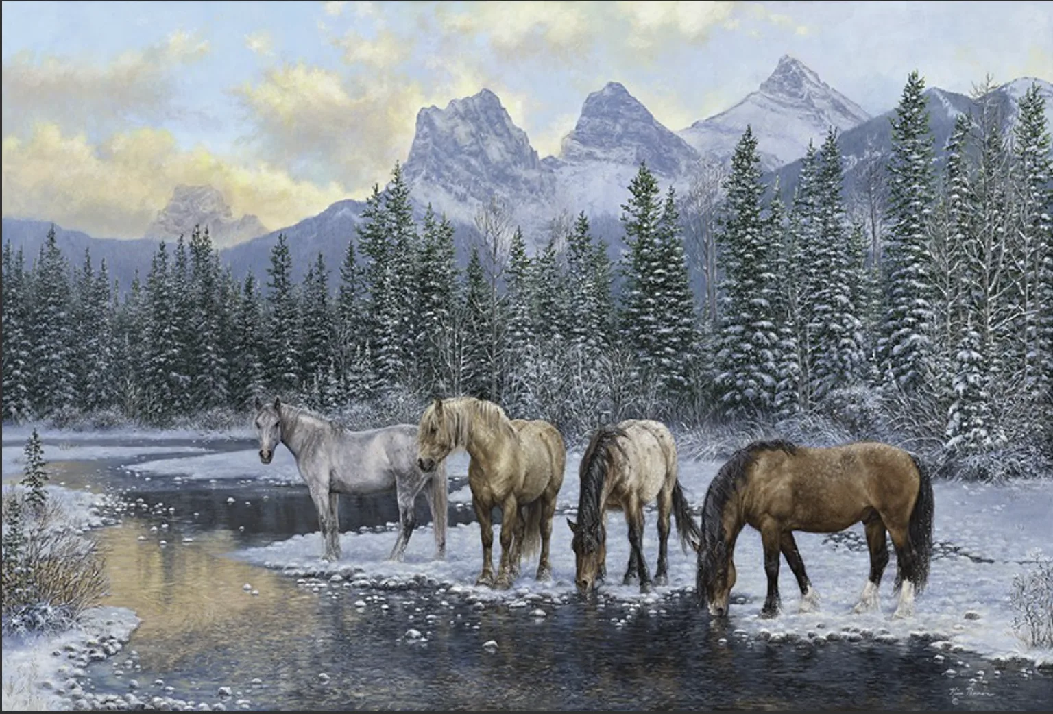 Winter's Reflection, equine painting by Kim Penner